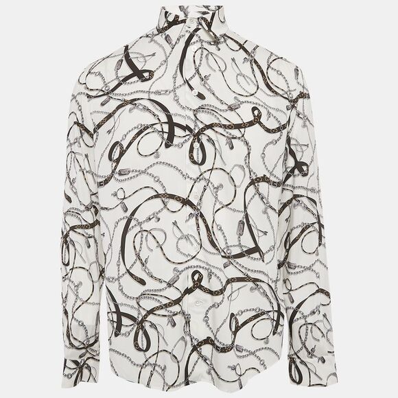 Louis Vuitton White Chain And Belt Print Crepe Shirt M